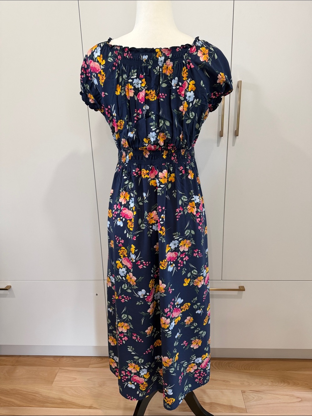APRICOT Navy Floral Smocked Maxi Dress with Pink & Yellow Blooms - Picture 7 of 10